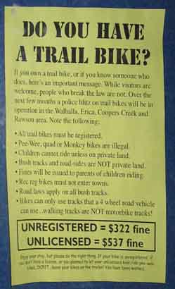 Warning poster for trail-bike riders